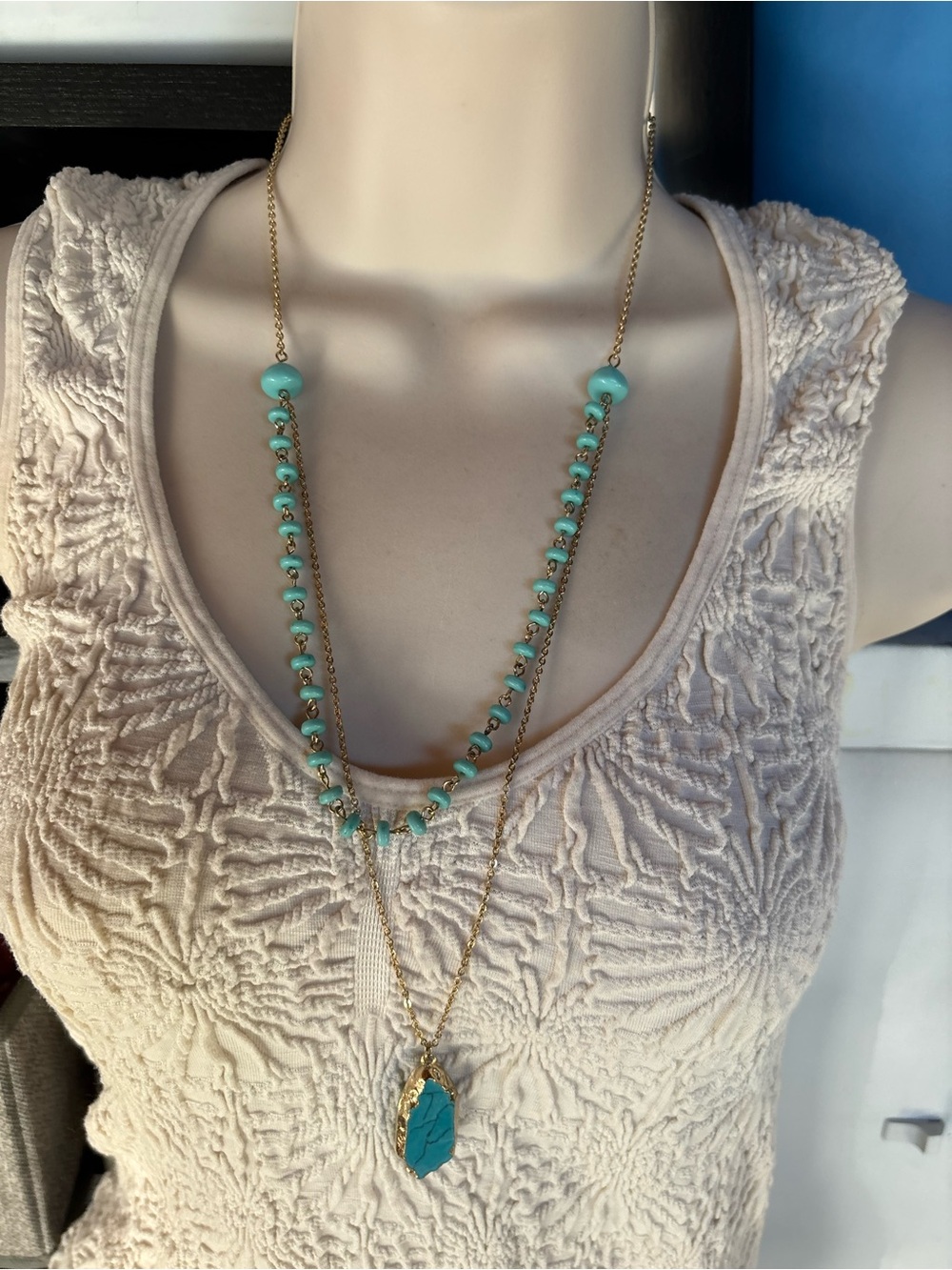 Turquoise Beaded Double-Layer Necklace - Women's Jewelry